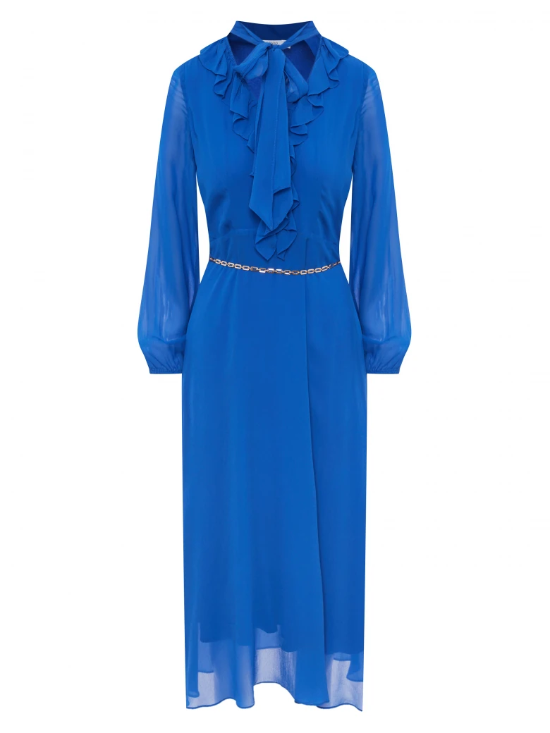 Sapphire viscose midi dress with jabot