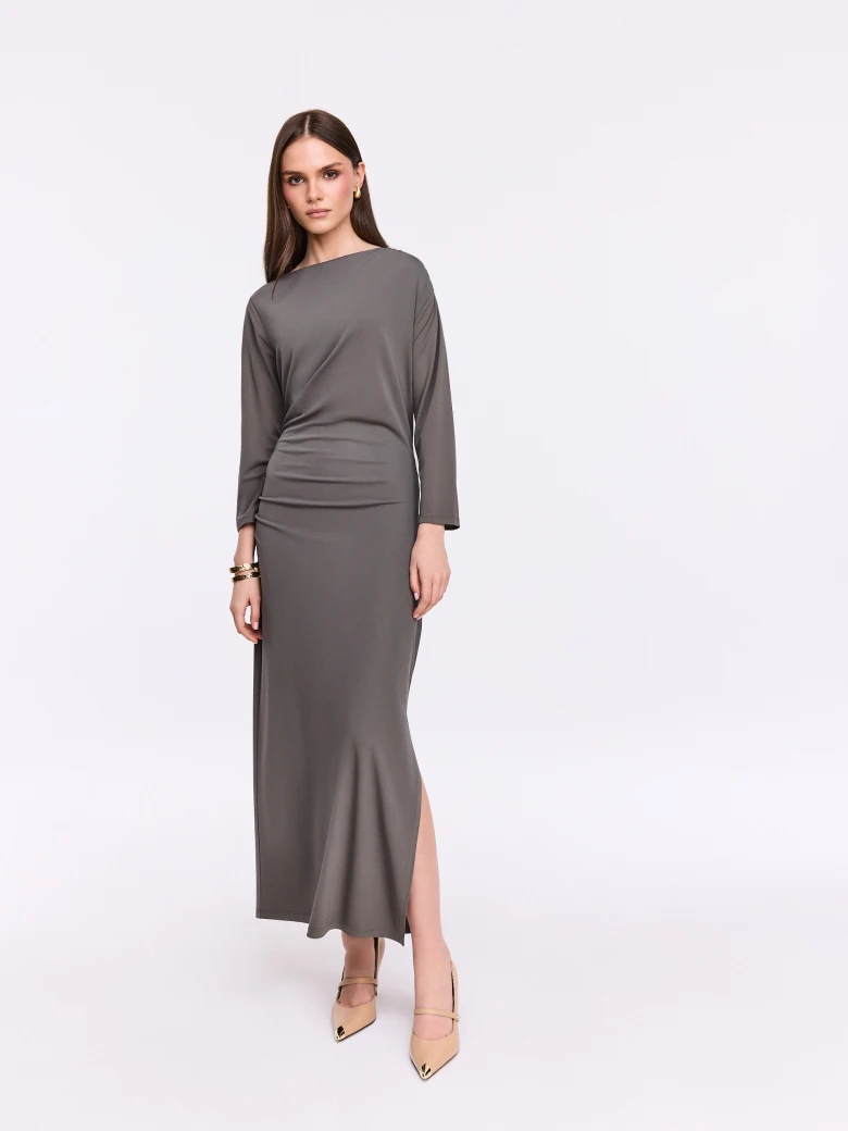 Long green dress with slit