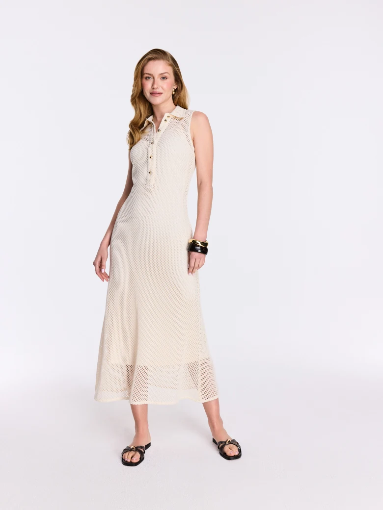 Beige midi dress made of mesh fabric