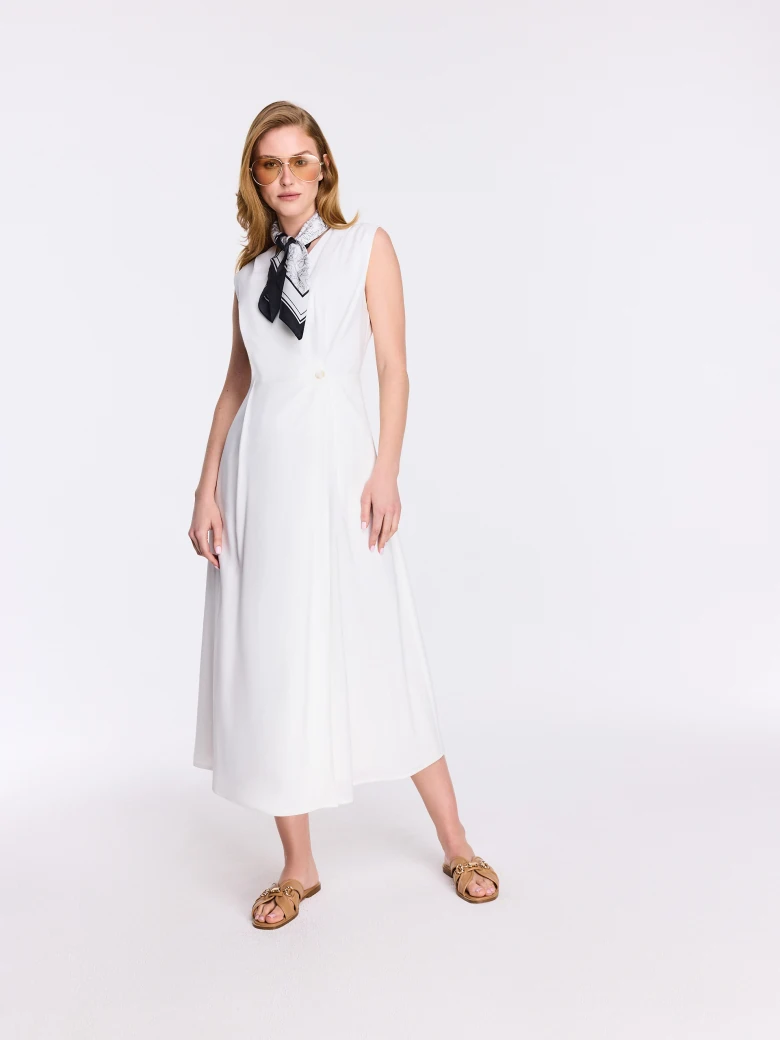 White midi dress with a wrap neckline