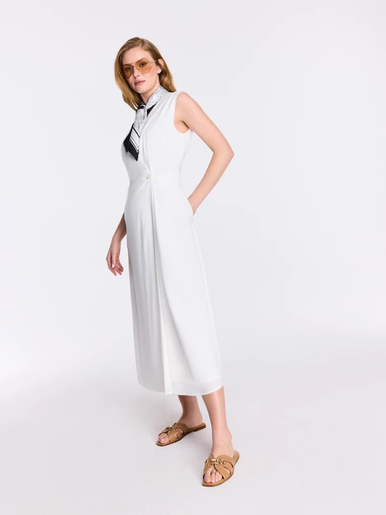 White midi dress with a wrap neckline