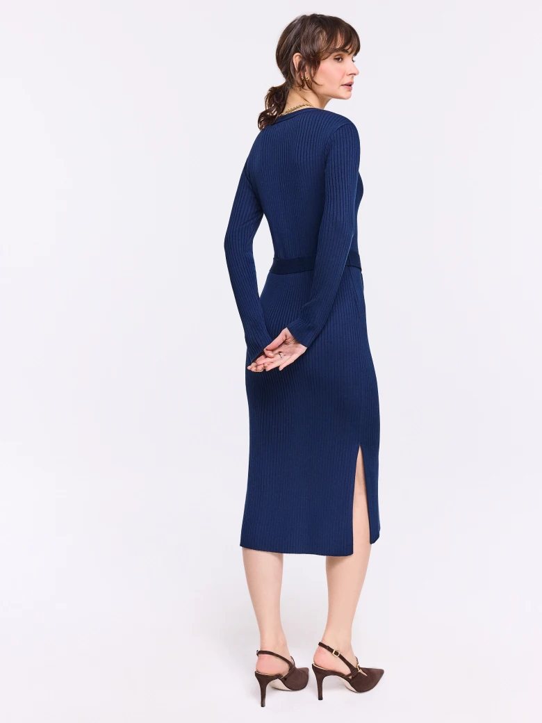 Navy blue fitted midi dress
