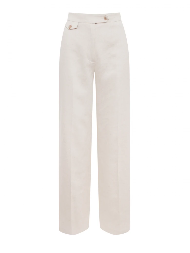 Elegant cream-colored pants made of lyocell with cotton and linen