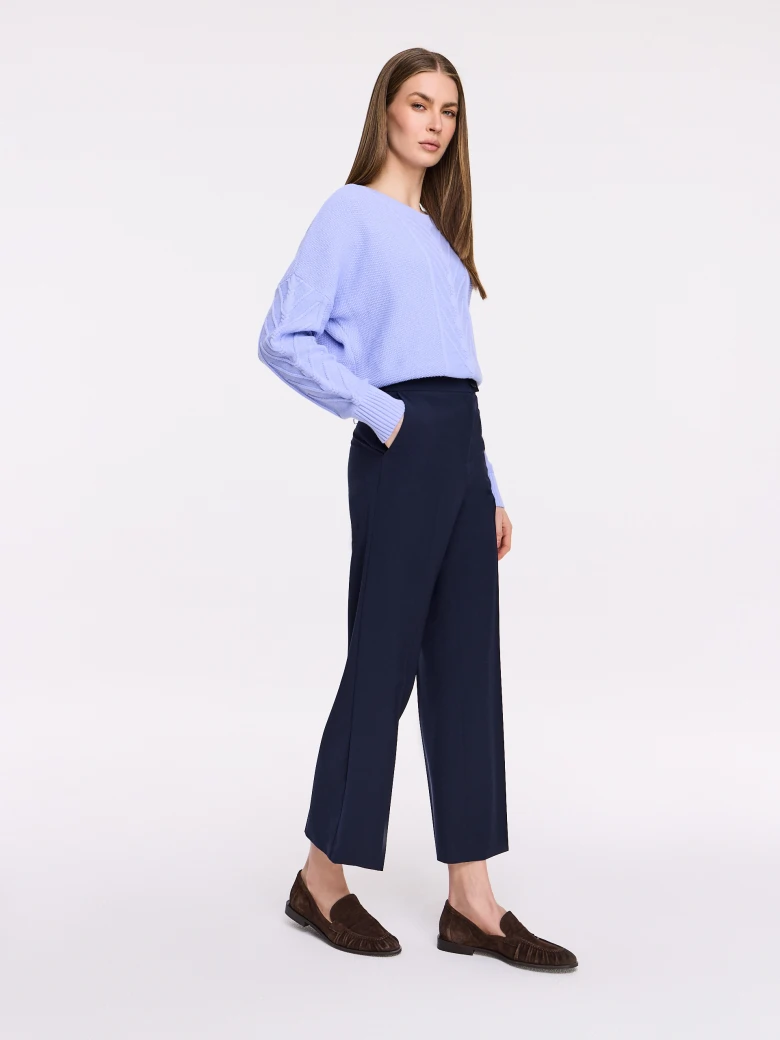 Navy blue high-waisted pants with ⅞ length legs