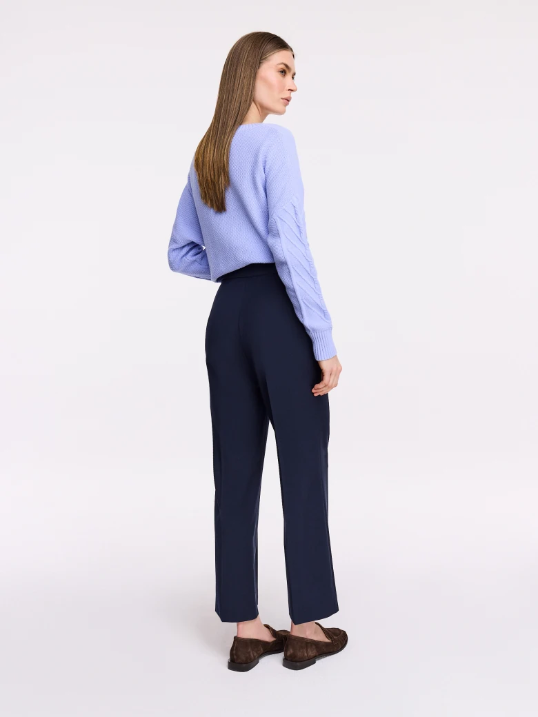Navy blue high-waisted pants with ⅞ length legs