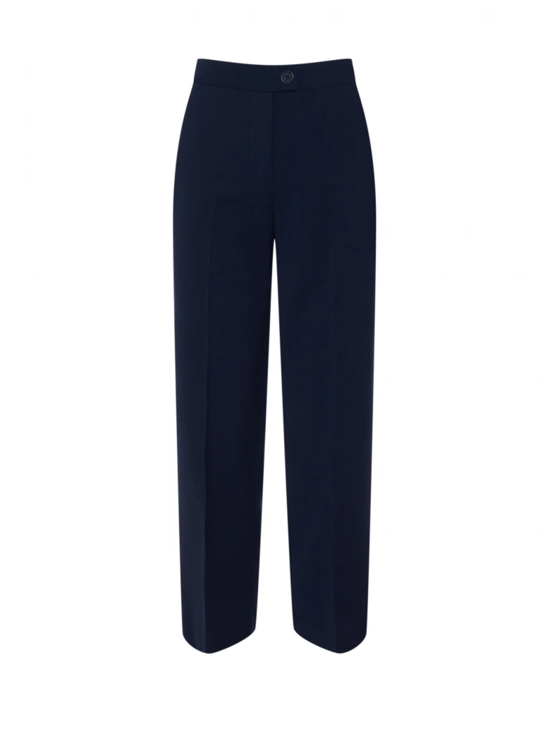 Navy blue high-waisted pants with ⅞ length legs