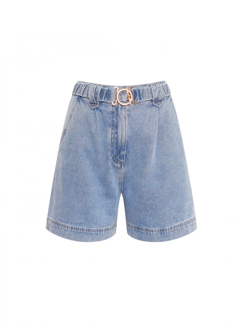 Light-colored high-waisted denim shorts