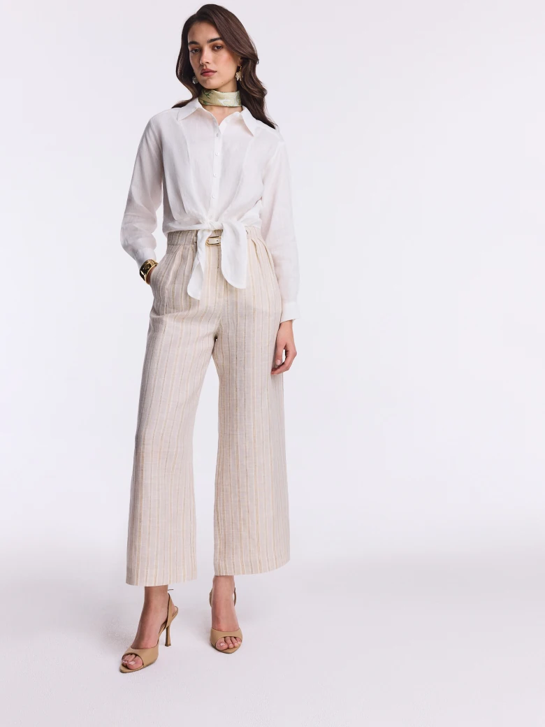 Linen trousers with metallic thread