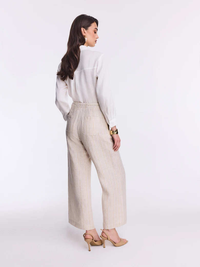 Linen trousers with metallic thread