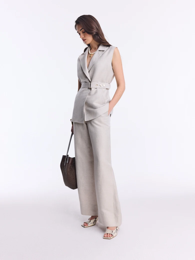 Loose beige linen and viscose trousers