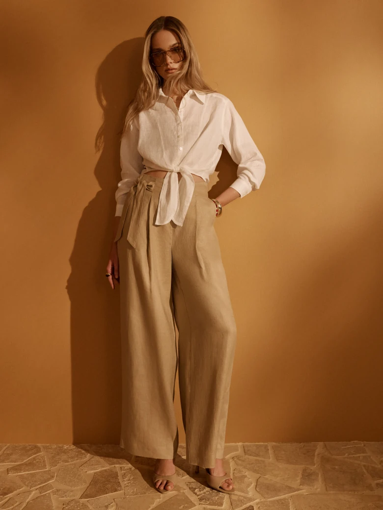 Linen trousers with side ties