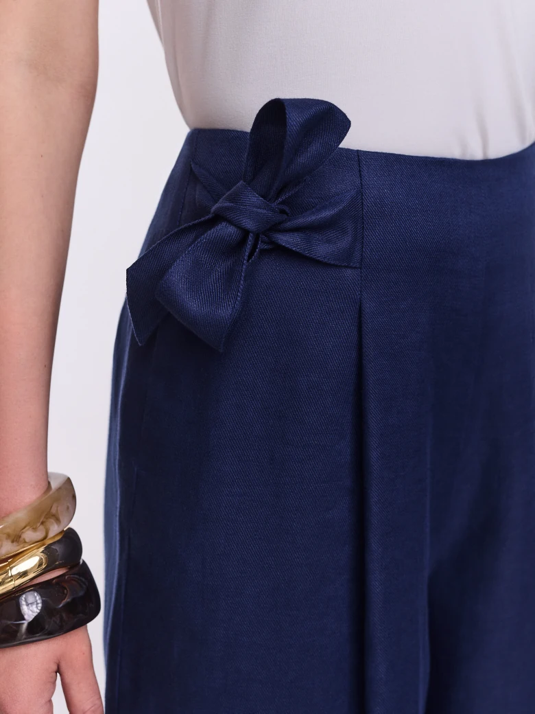 Navy blue linen trousers with side ties