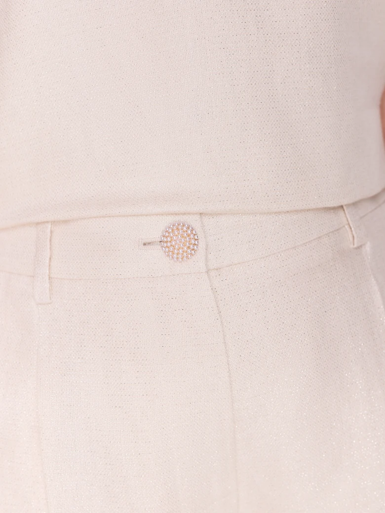 Beige high-waisted pants with metallic thread