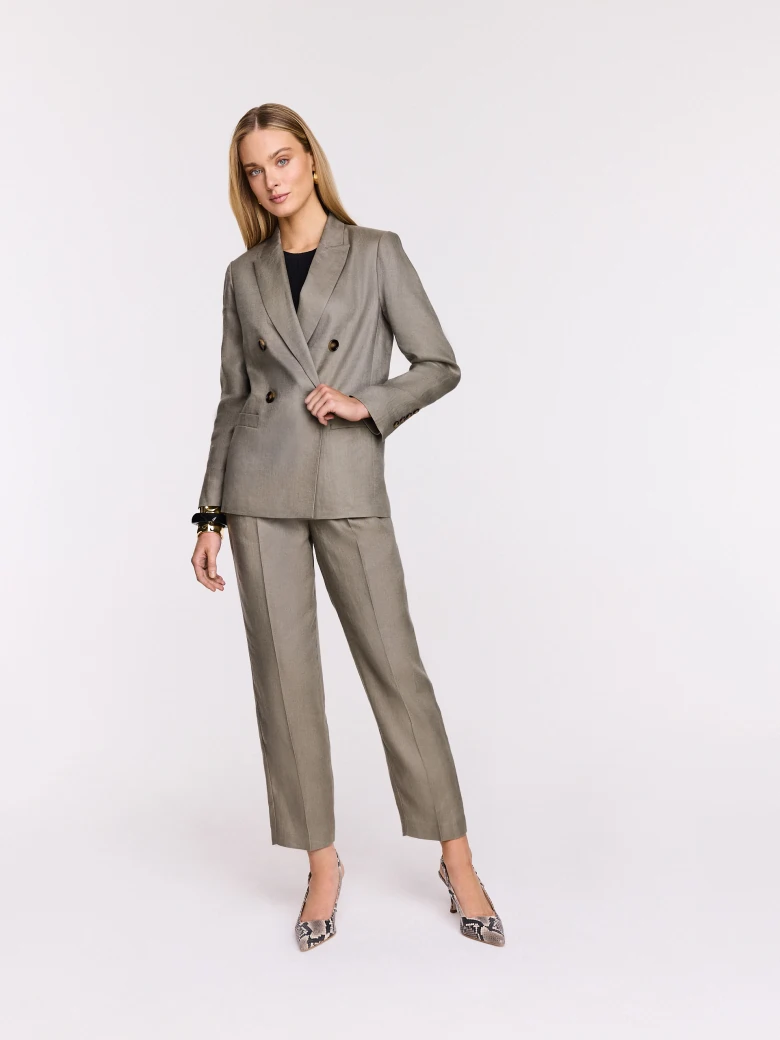 Lniane spodnie garniturowe w kolorze khaki