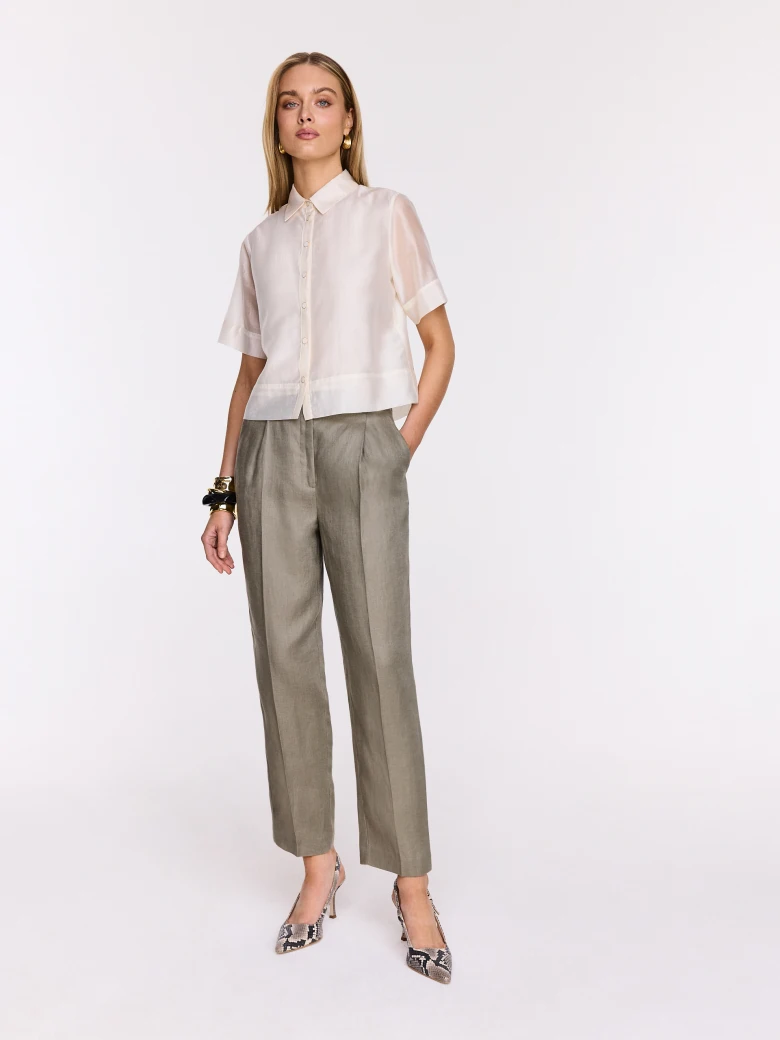 Lniane spodnie garniturowe w kolorze khaki