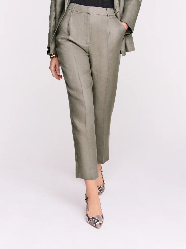 Lniane spodnie garniturowe w kolorze khaki