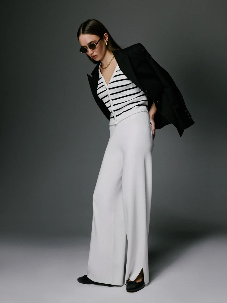 Cream high-waisted knit pants