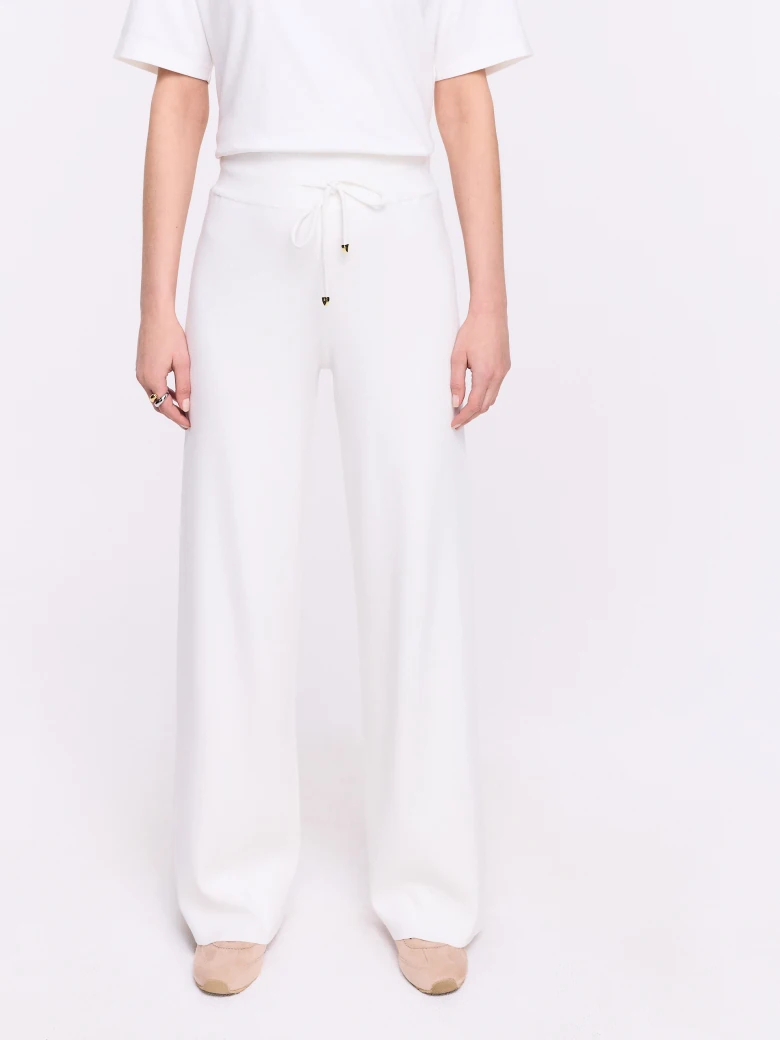 Cream high-waisted knit pants