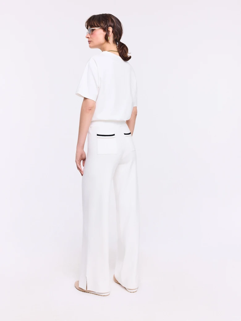 Cream high-waisted knit pants