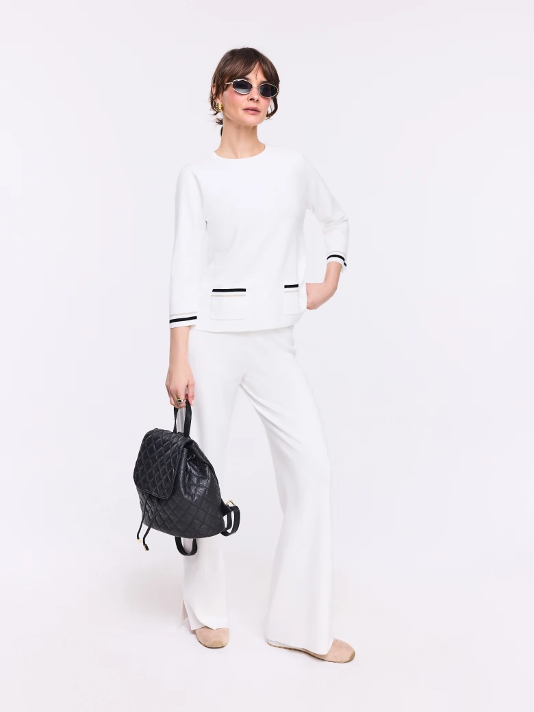 Cream high-waisted knit pants