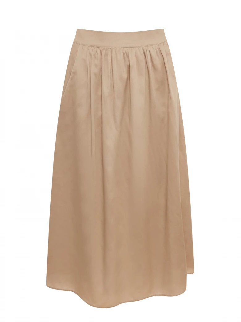 Beige high-waisted cotton midi skirt