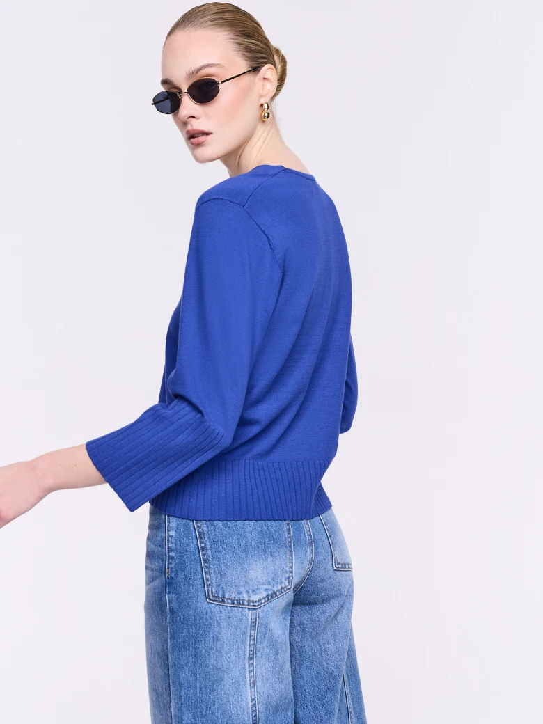 Sapphire-blue V-neck sweater