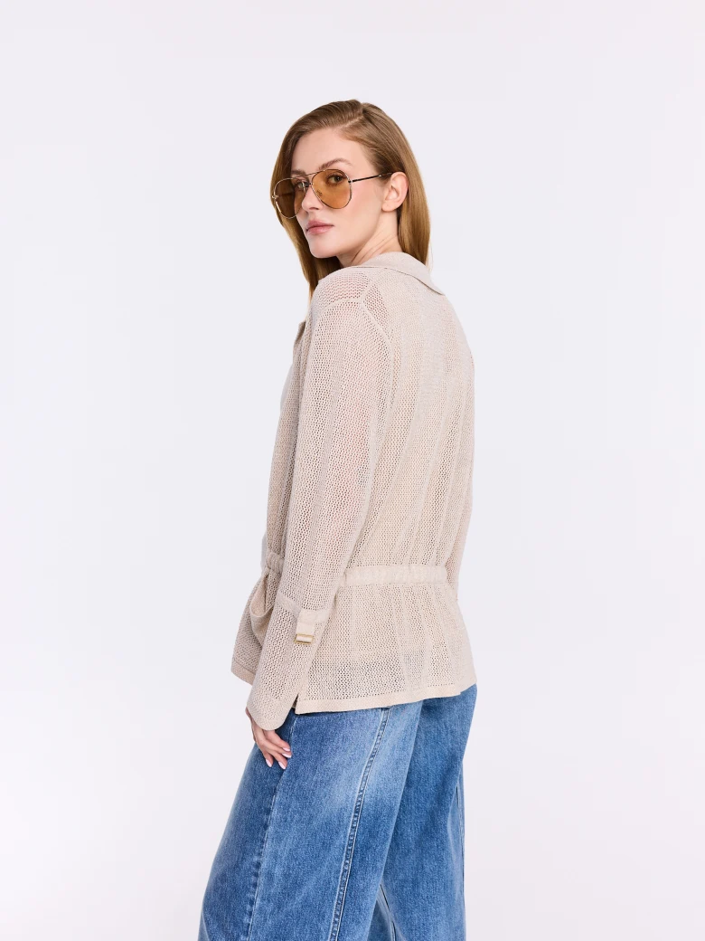 Mesh-knit cardigan with a tie at the waist