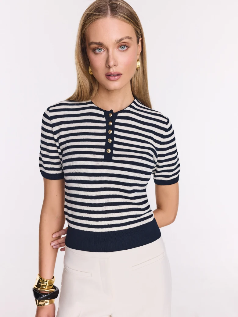 Cotton striped sweater with short sleeves