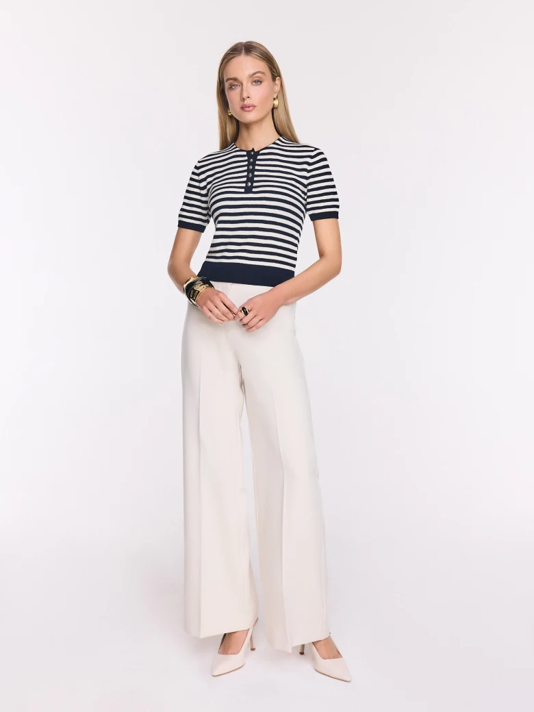 Cotton striped sweater with short sleeves