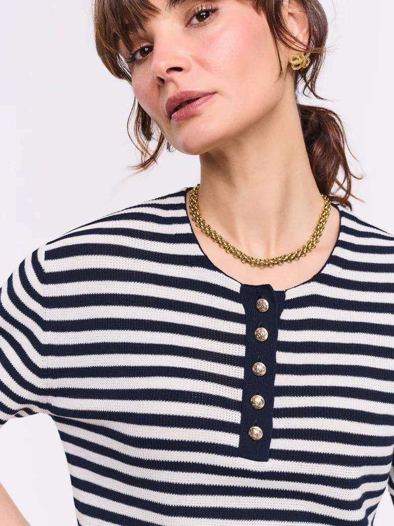 Cotton striped sweater with short sleeves