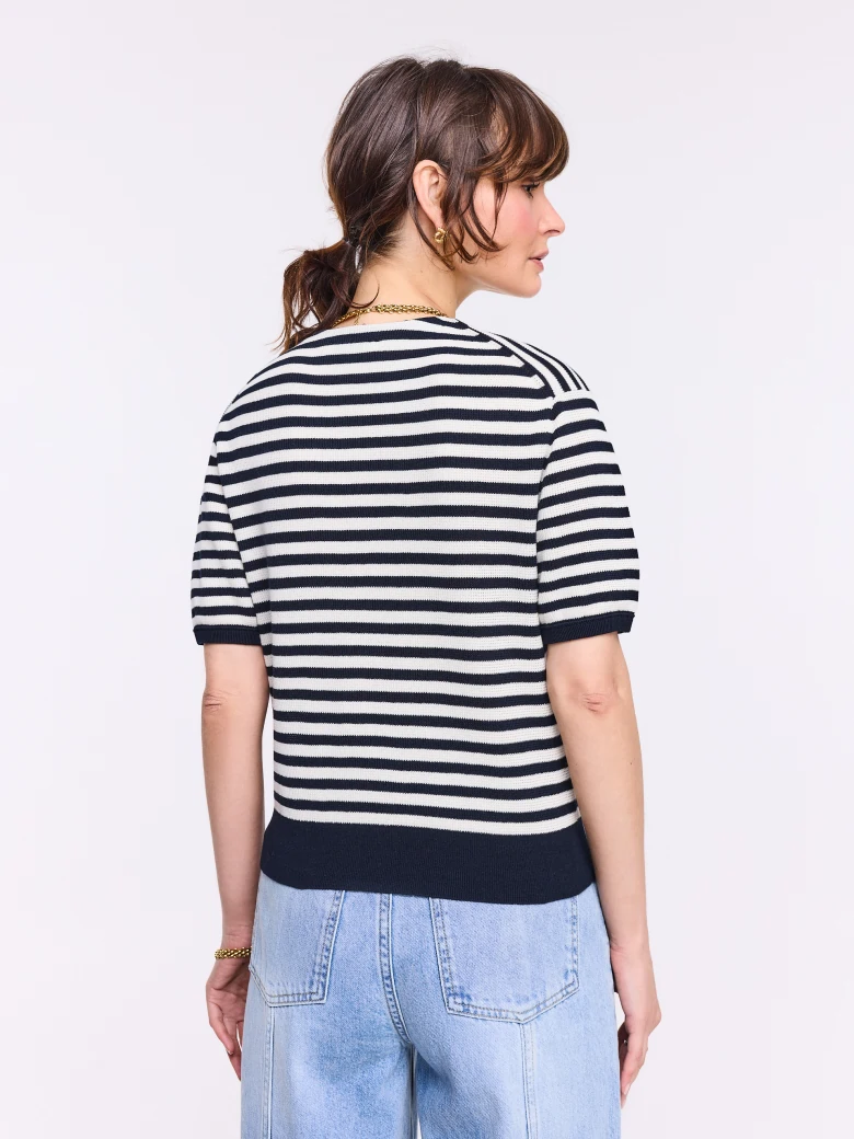 Cotton striped sweater with short sleeves