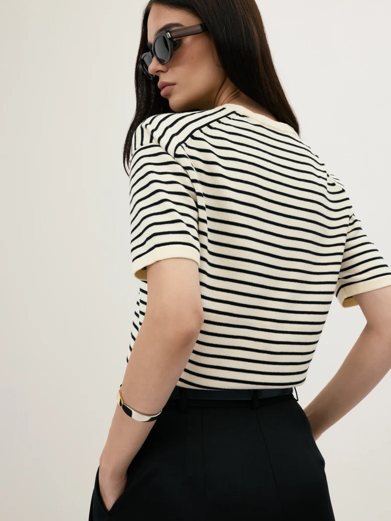 Short-sleeved striped cotton jumper