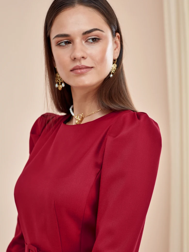 RED PENCIL DRESS WITH BUFFETS