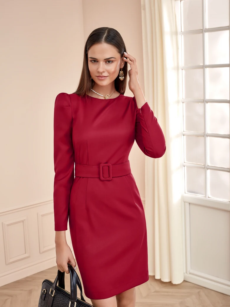 RED PENCIL DRESS WITH BUFFETS
