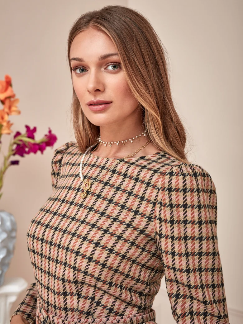 CHECKERED DRESS WITH RUFFLES