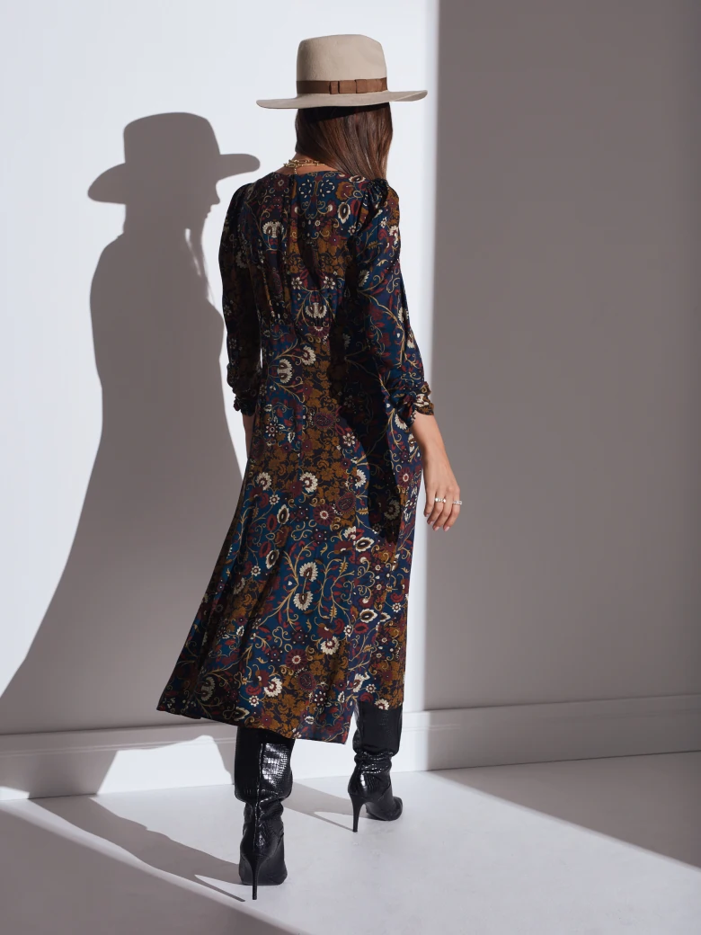 NAVY BLUE PATTERNED MIDI DRESS