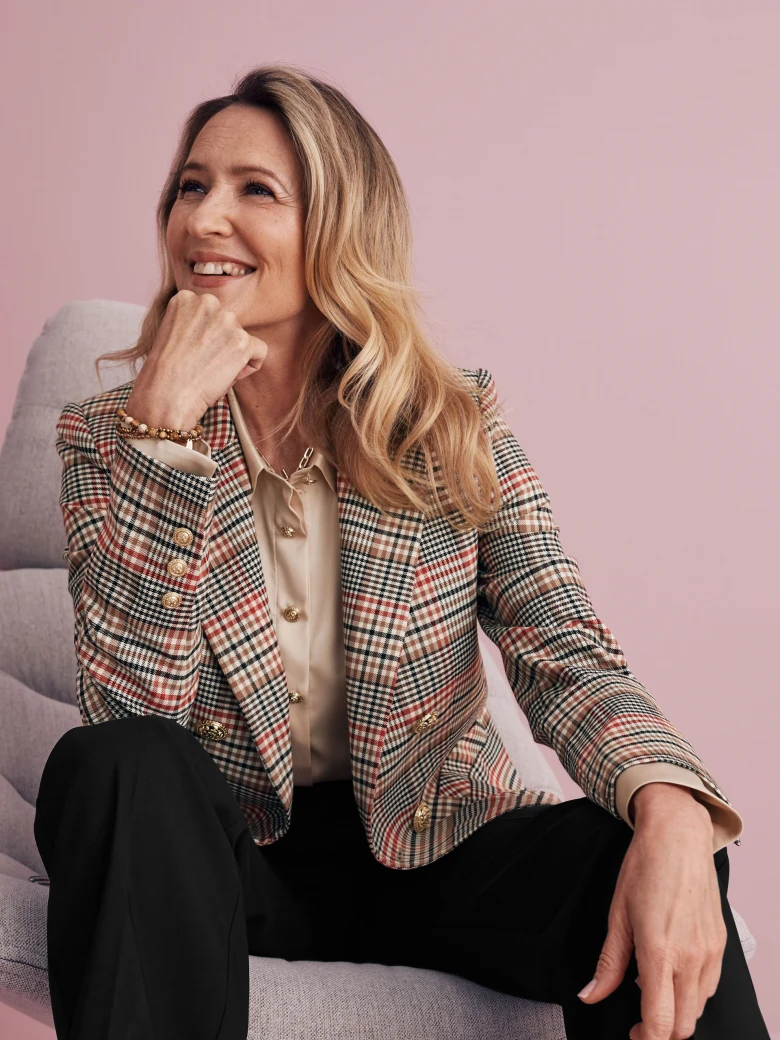 Double-breasted checked jacket