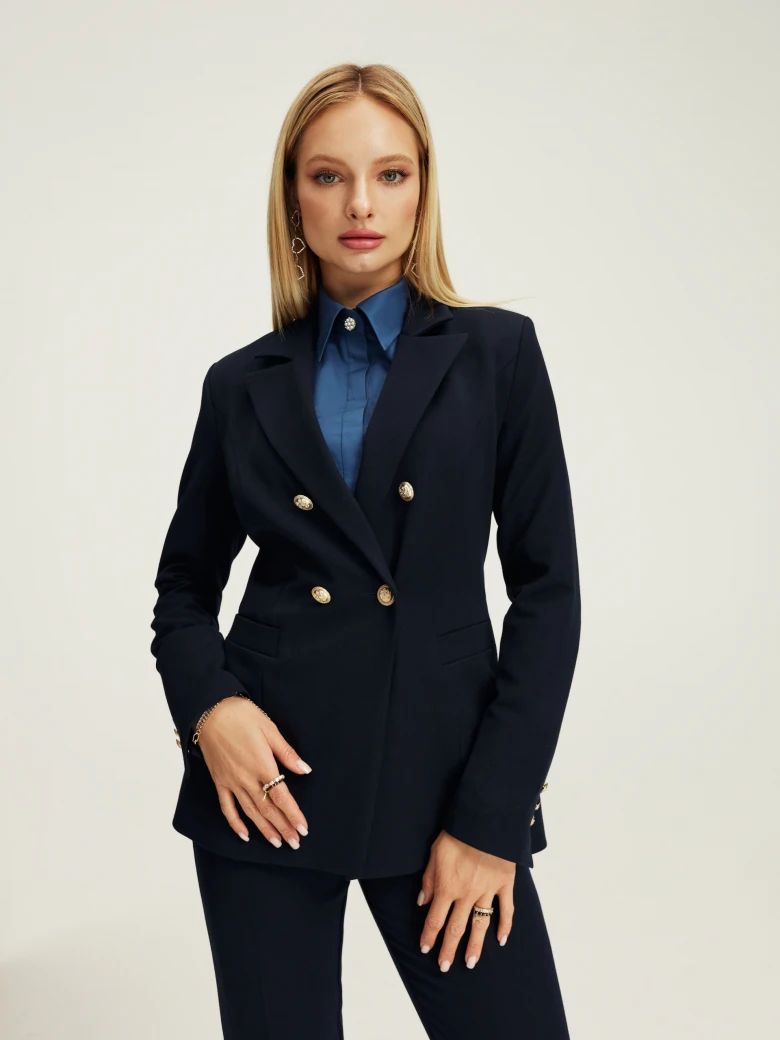Navy blue jacket with gold buttons