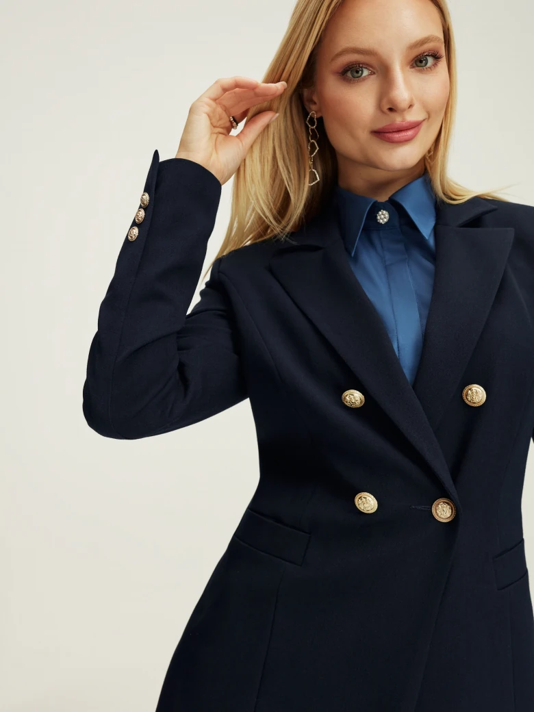 Navy blue jacket with gold buttons