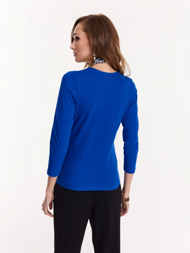 Cobalt blouse with 7/8 sleeve