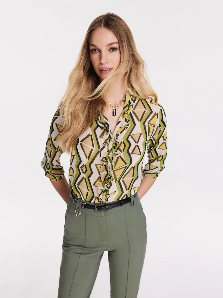 Satin shirt with geometric pattern jabot