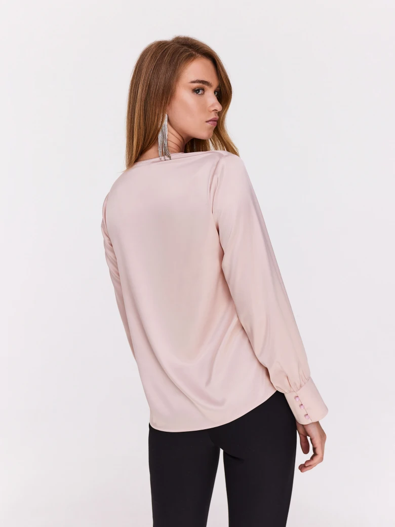 Pink satin blouse with flower