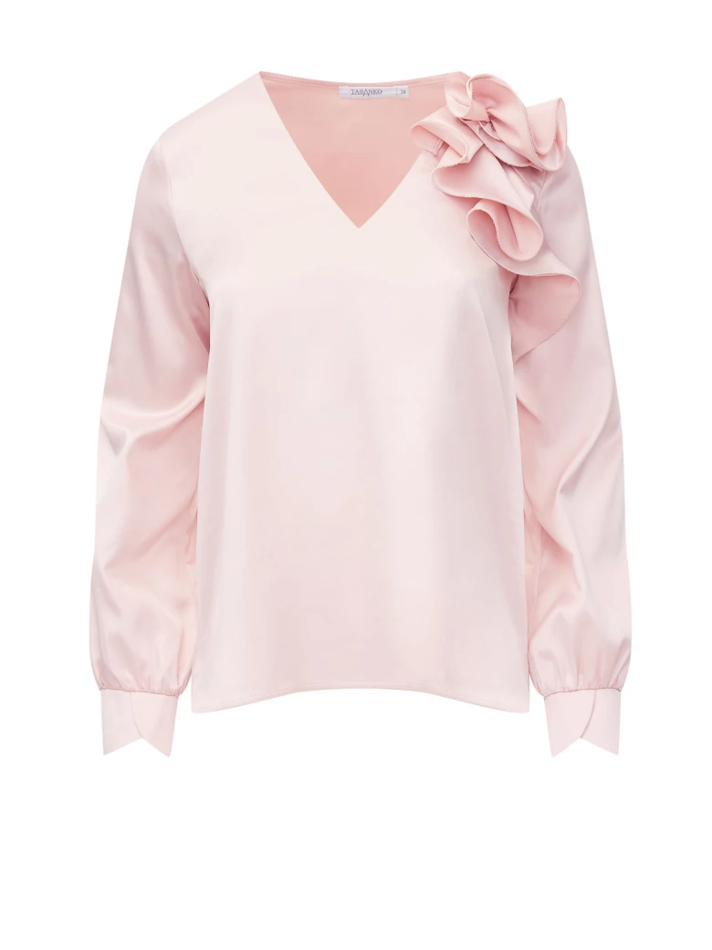Pink satin blouse with flower