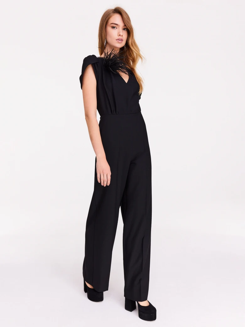 Elegant black jumpsuit with V neckline