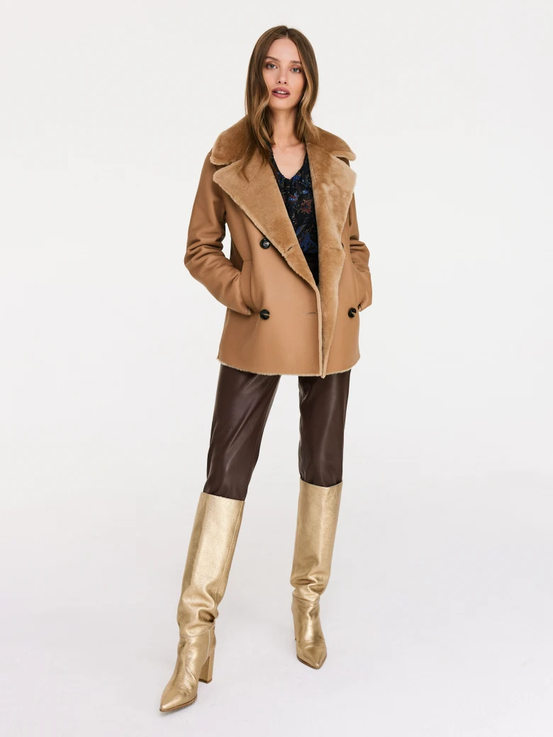 Caramel leather short coat