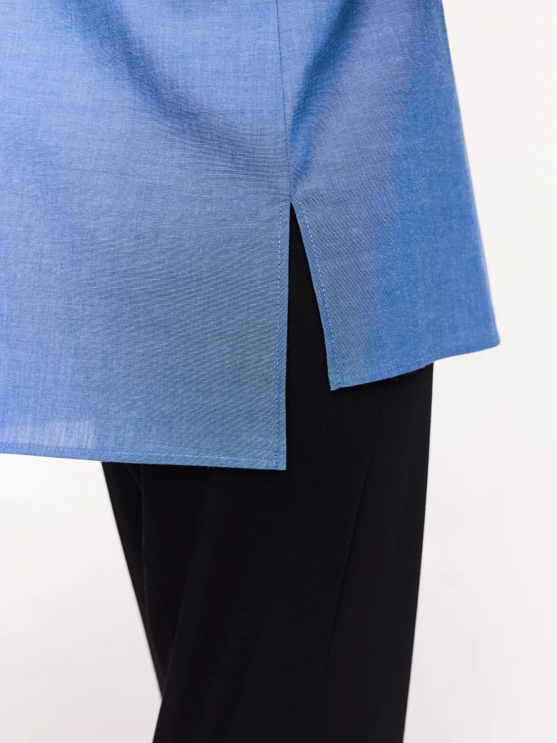 Cotton denim shirt with jabot