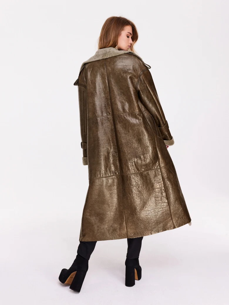 Long natural leather sheepskin coat