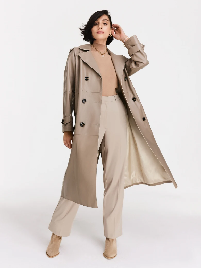 Beige leather trench