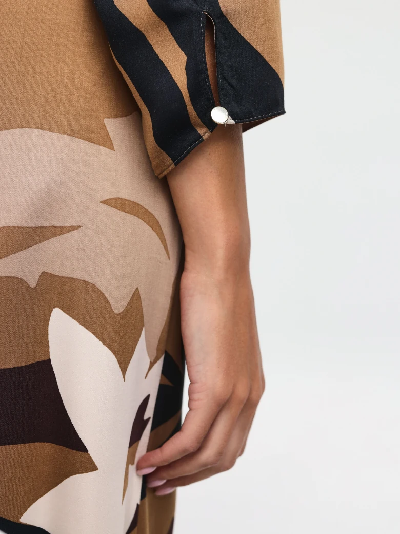 Caramel dress with abstract pattern