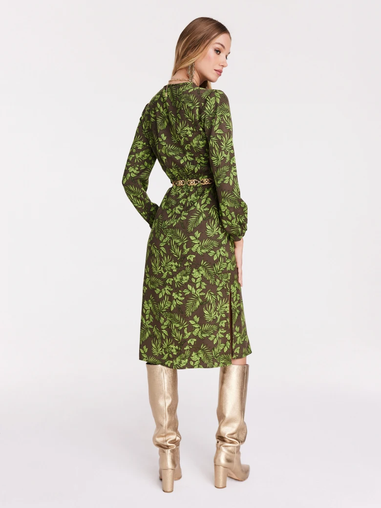 Brown dress with green leaf pattern